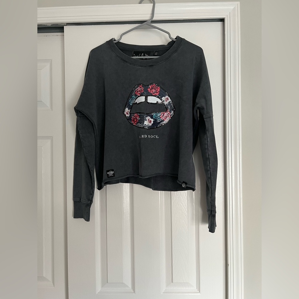 Hard Rock Sequin Mouth Crop Sweatshirt
